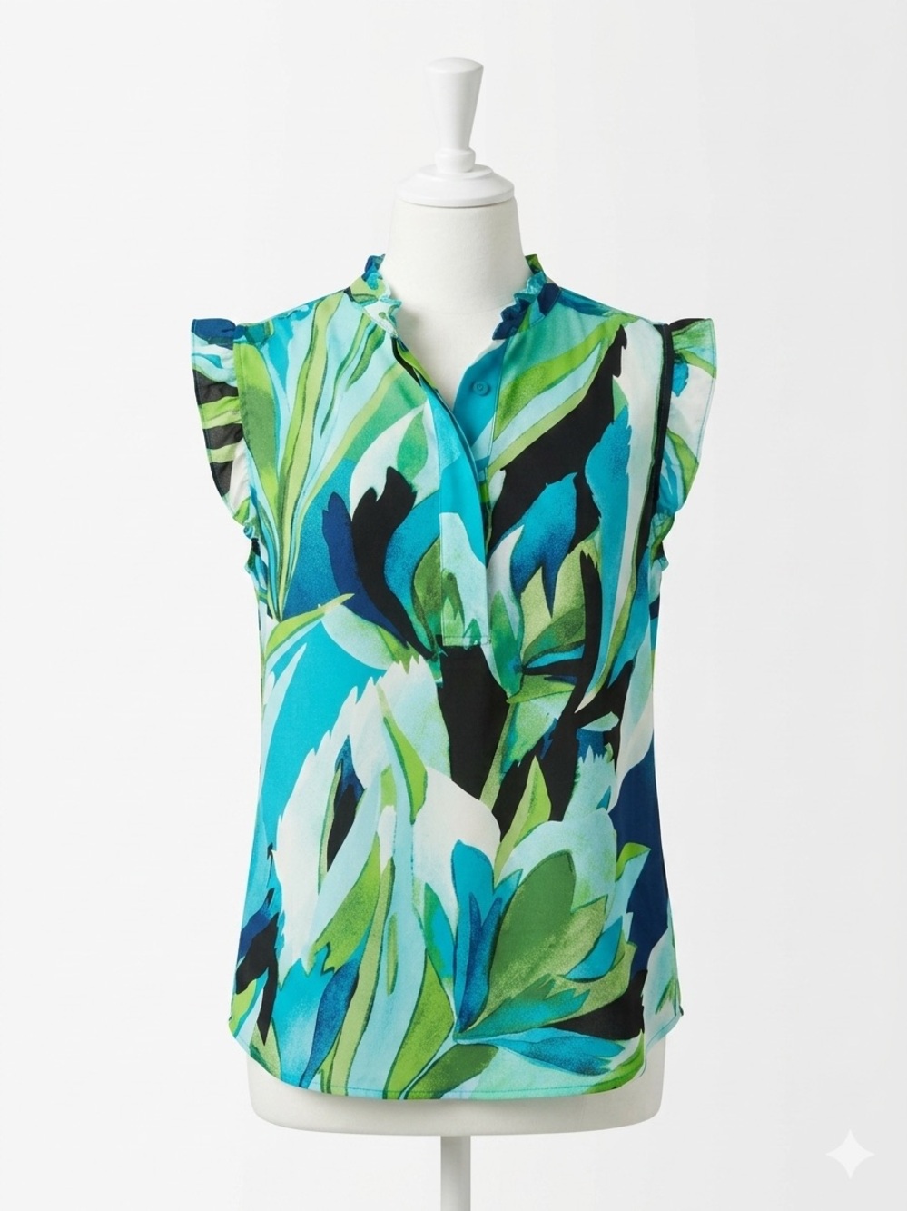 DKNY Teal Blue and Green  V-Neck Sleeveless Top